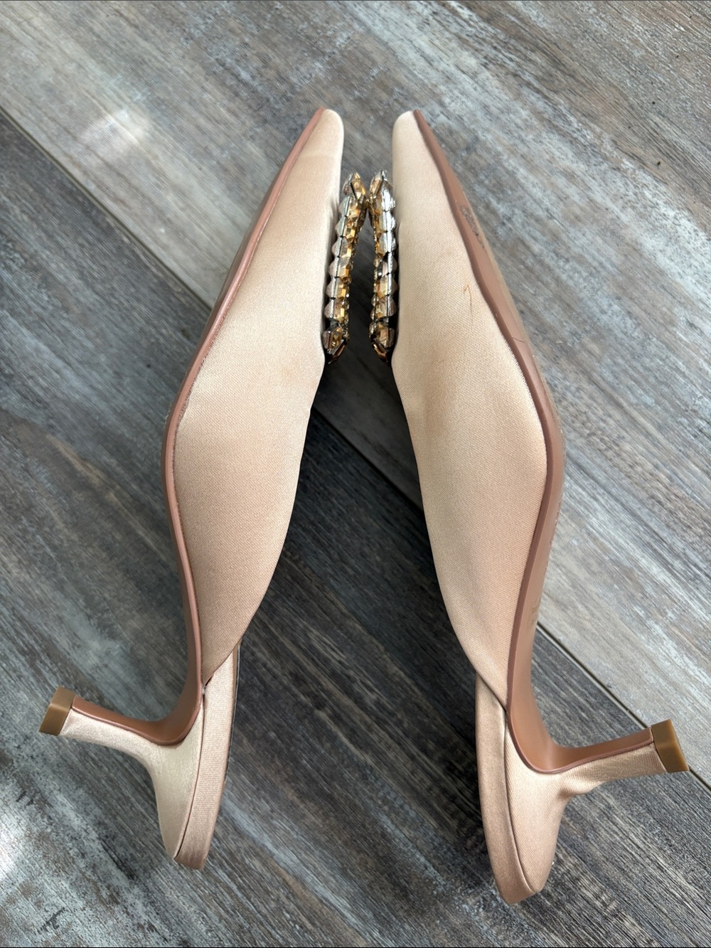ANTHROPOLOGIE BIBI LOU Cream Satin Mules with Rhinestone Embellishment Size 36 - Picture 8 of 11